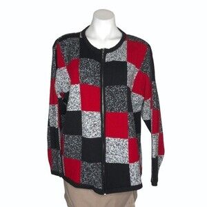 DRESSBARN Woman Zip Sweater Jacket Red Black White Plus Size14/16